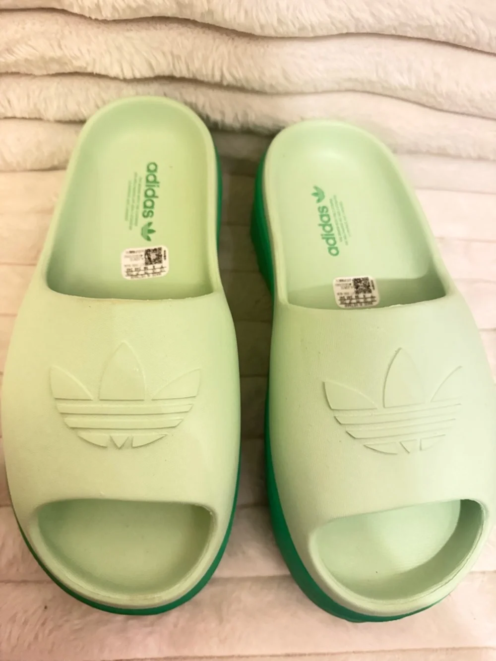 adidas Mint Green Slide Sandals with Dark Green Sole